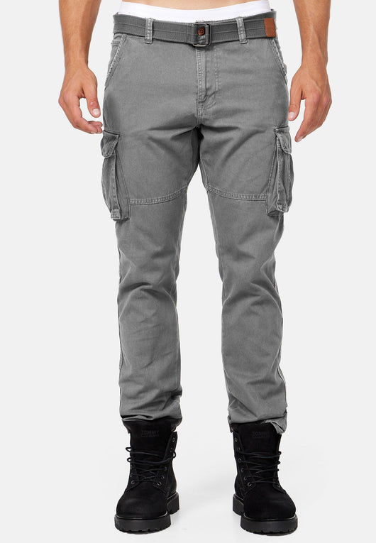 Indicode men's William cargo pants made of cotton with 7 pockets incl. belt