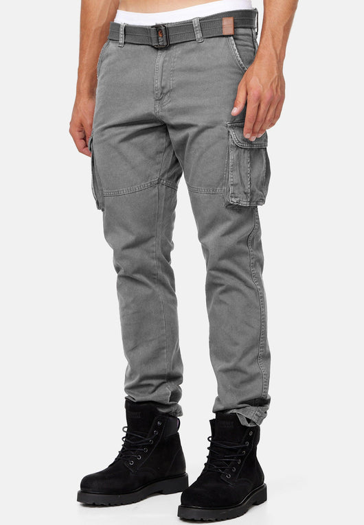 Indicode men's William cargo pants made of cotton with 7 pockets incl. belt