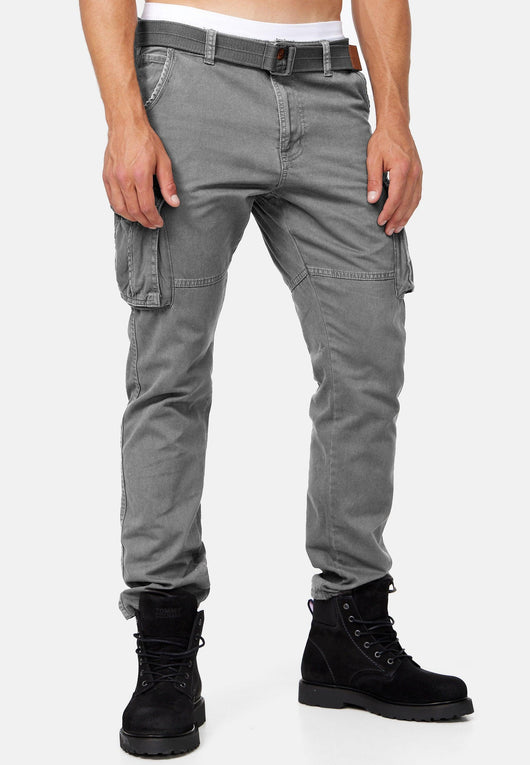 Indicode men's William cargo pants made of cotton with 7 pockets incl. belt