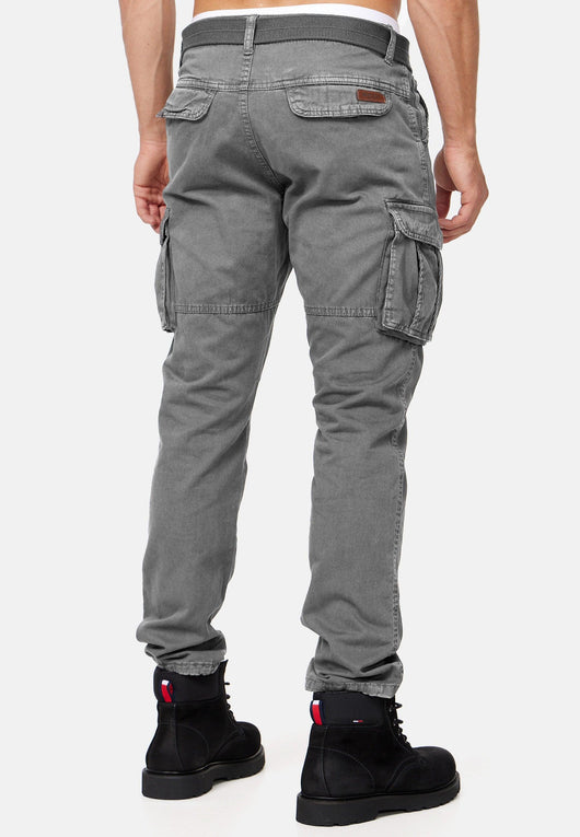 Indicode men's William cargo pants made of cotton with 7 pockets incl. belt