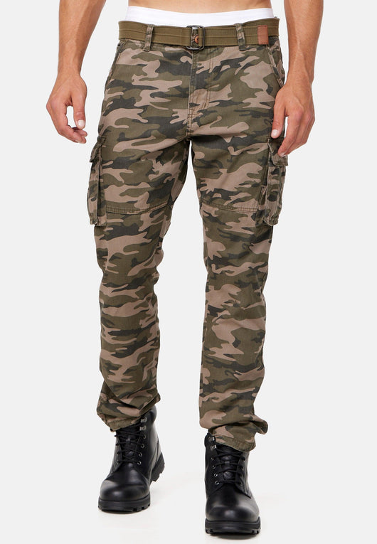 Indicode men's William cargo pants made of cotton with 7 pockets incl. belt