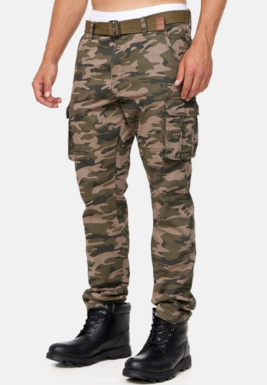 Indicode men's William cargo pants made of cotton with 7 pockets incl. belt