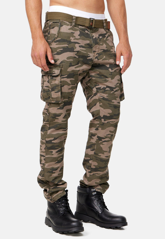 Indicode men's William cargo pants made of cotton with 7 pockets incl. belt