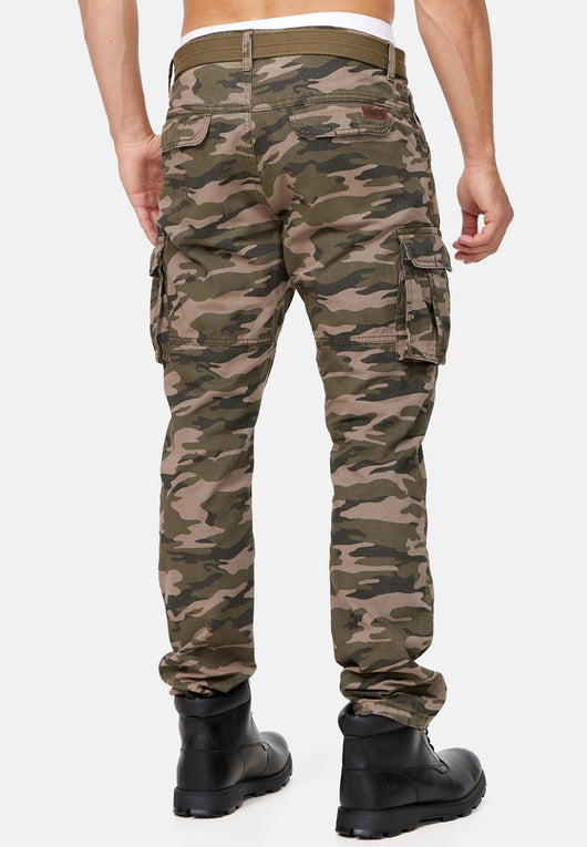 Indicode men's William cargo pants made of cotton with 7 pockets incl. belt