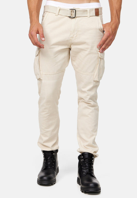 Indicode men's William cargo pants made of cotton with 7 pockets incl. belt
