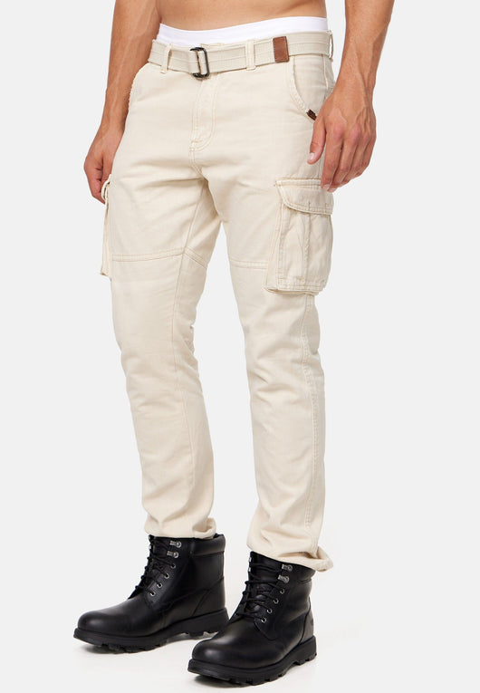 Indicode men's William cargo pants made of cotton with 7 pockets incl. belt