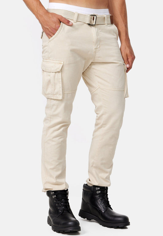 Indicode men's William cargo pants made of cotton with 7 pockets incl. belt
