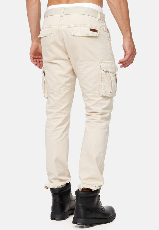 Indicode men's William cargo pants made of cotton with 7 pockets incl. belt