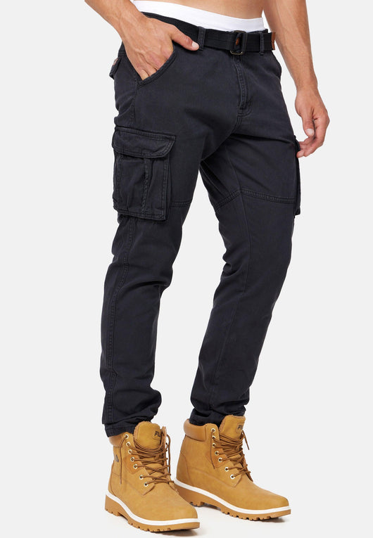 Indicode men's William cargo pants made of cotton with 7 pockets incl. belt