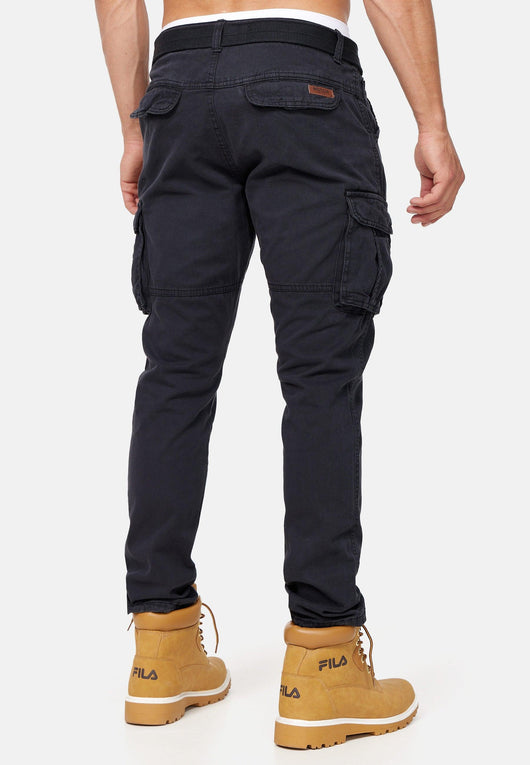 Indicode men's William cargo pants made of cotton with 7 pockets incl. belt