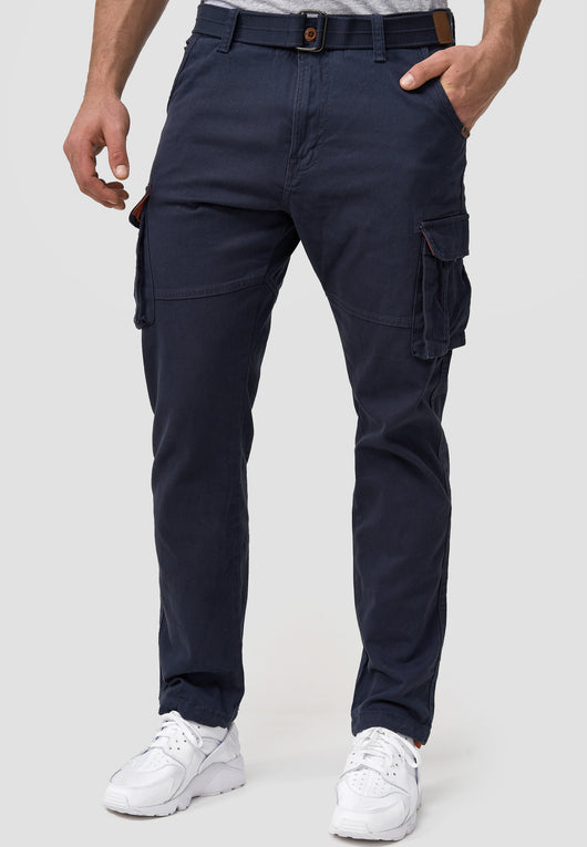 Indicode men's math cargo pants made of 98% cotton incl. belt