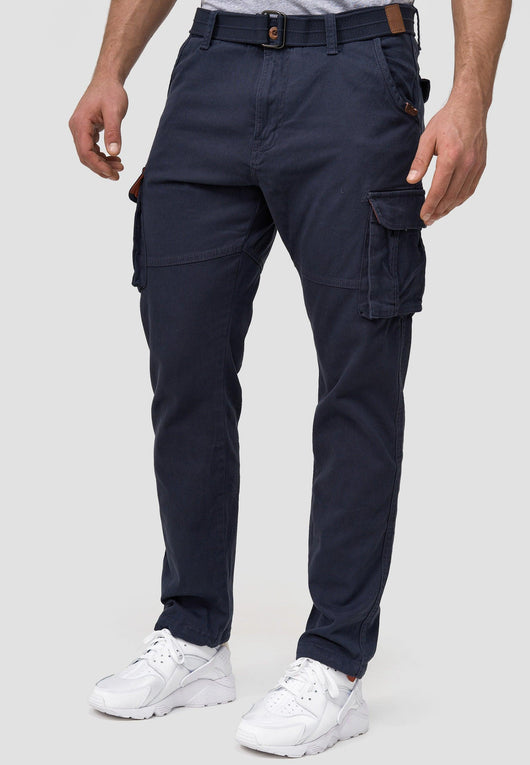 Indicode men's math cargo pants made of 98% cotton incl. belt
