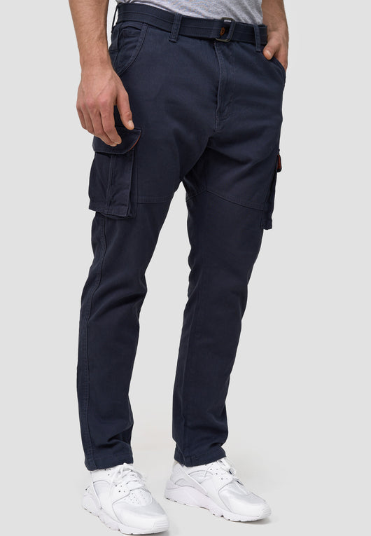 Indicode men's math cargo pants made of 98% cotton incl. belt