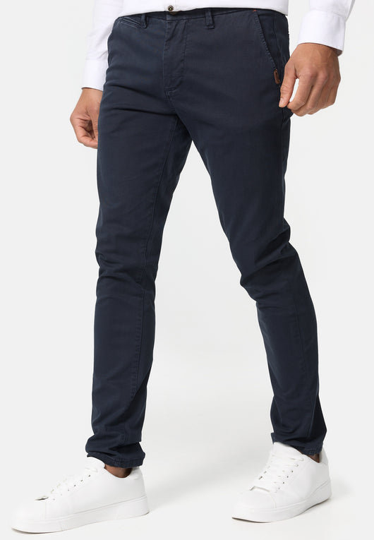 Indicode men's early chinos with 4 pockets incl. belt made of 98% cotton