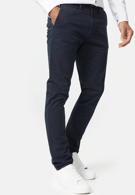 Indicode men's early chinos with 4 pockets incl. belt made of 98% cotton