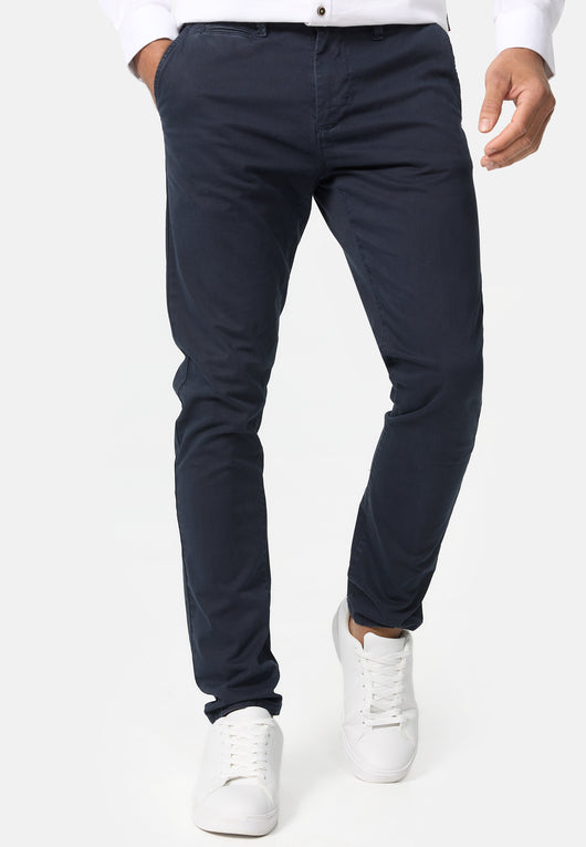 Indicode men's early chinos with 4 pockets incl. belt made of 98% cotton
