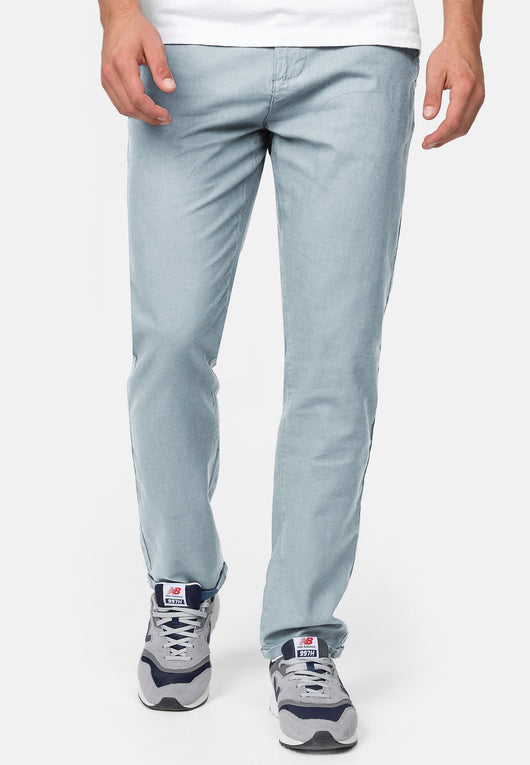 Indicode men's Haverfield trousers made of 55% linen & 45% cotton with 4 pockets incl. belt