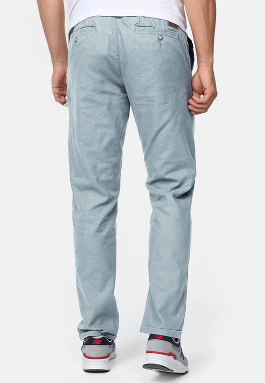 Indicode men's Haverfield trousers made of 55% linen & 45% cotton with 4 pockets incl. belt