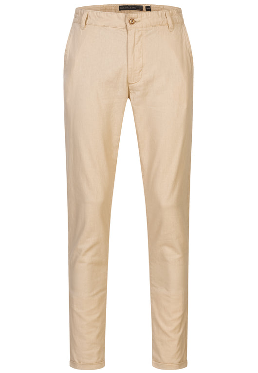 Indicode men's Haverfield trousers made of 55% linen & 45% cotton with 4 pockets incl. belt