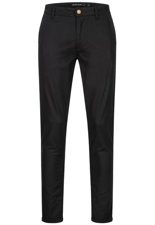 Indicode men's Haverfield trousers made of 55% linen & 45% cotton with 4 pockets incl. belt