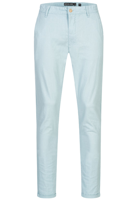 Indicode men's Haverfield trousers made of 55% linen & 45% cotton with 4 pockets incl. belt