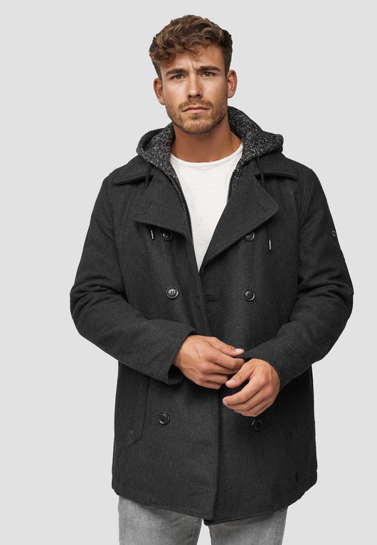 Indicode Men's Cliff short coat made from a high-quality wool blend with a stand-up collar
