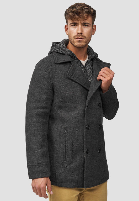 Indicode Men's Cliff short coat made from a high-quality wool blend with a stand-up collar