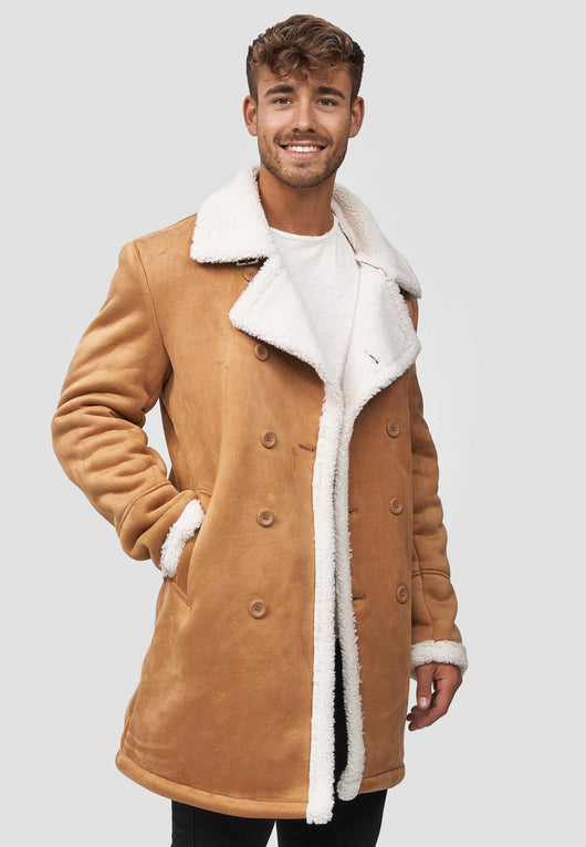 Indicode men's Barlow short coat with wide lapel collar and teddy fur