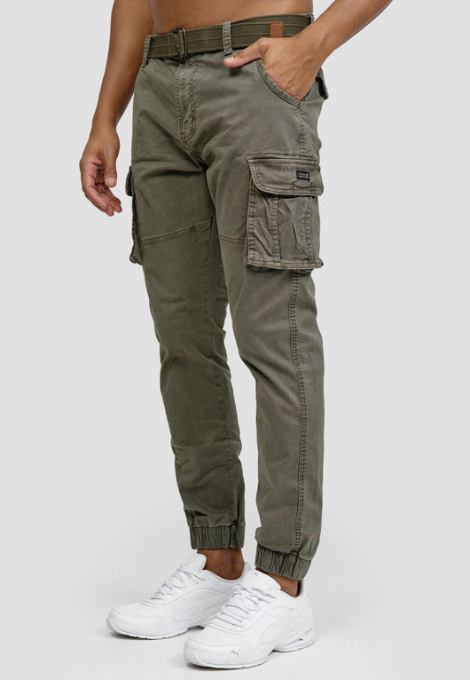 Indicode men's Kerr cargo pants made of 98% cotton incl. belt