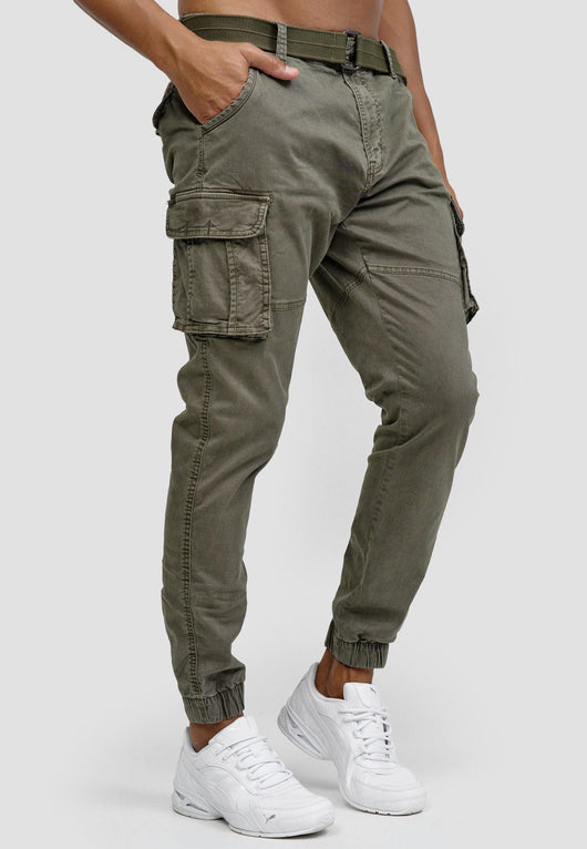 Indicode men's Kerr cargo pants made of 98% cotton incl. belt
