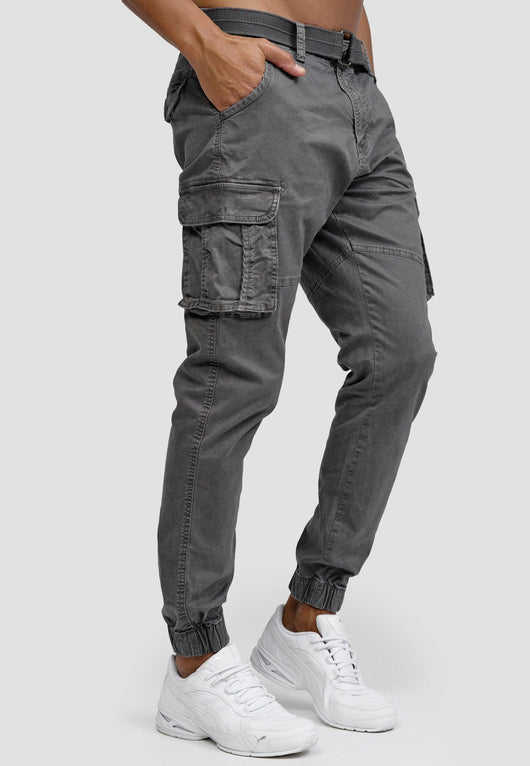 Indicode men's Kerr cargo pants made of 98% cotton incl. belt