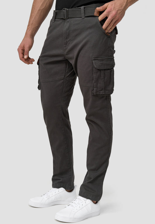 Indicode men's math cargo pants made of 98% cotton incl. belt