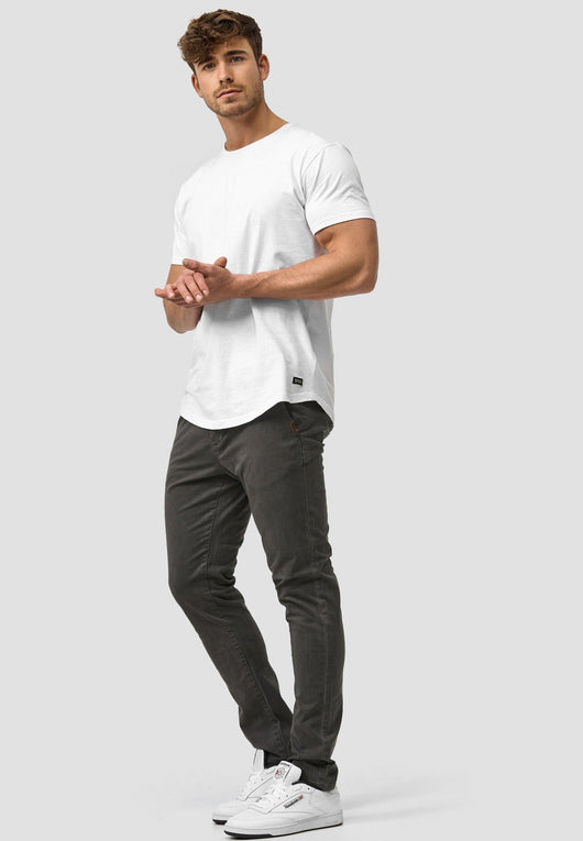 Indicode men's early chinos with 4 pockets incl. belt made of 98% cotton