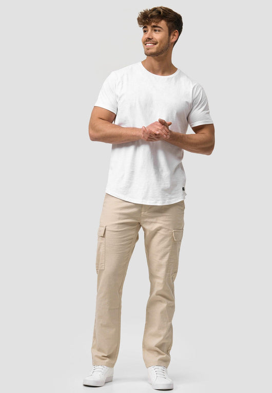 Indicode Men's Leonardo 55% Linen & 45% Cotton 6 Pocket Cargo Trousers