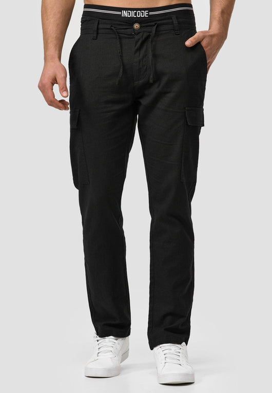 Indicode Men's Leonardo 55% Linen & 45% Cotton 6 Pocket Cargo Trousers