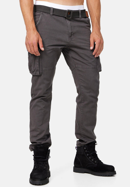 Indicode men's William cargo pants made of cotton with 7 pockets incl. belt