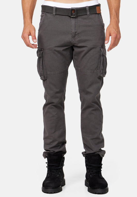 Indicode men's William cargo pants made of cotton with 7 pockets incl. belt