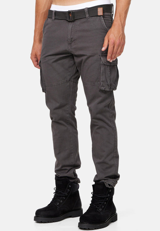 Indicode men's William cargo pants made of cotton with 7 pockets incl. belt