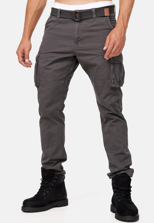 Indicode men's William cargo pants made of cotton with 7 pockets incl. belt