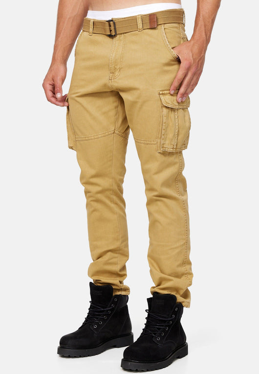 Indicode men's William cargo pants made of cotton with 7 pockets incl. belt
