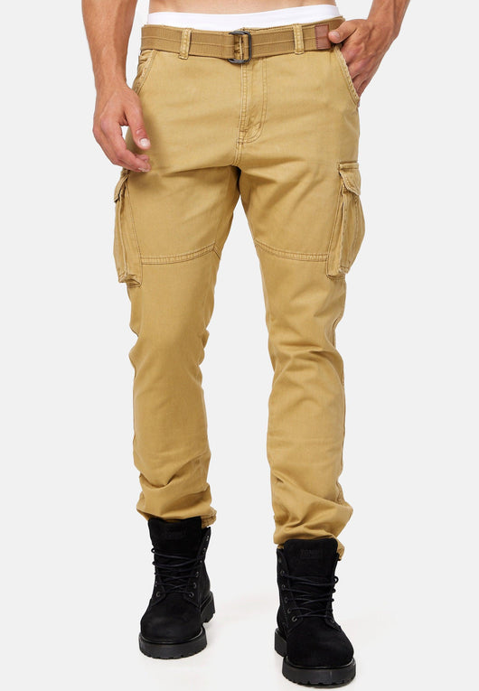 Indicode men's William cargo pants made of cotton with 7 pockets incl. belt