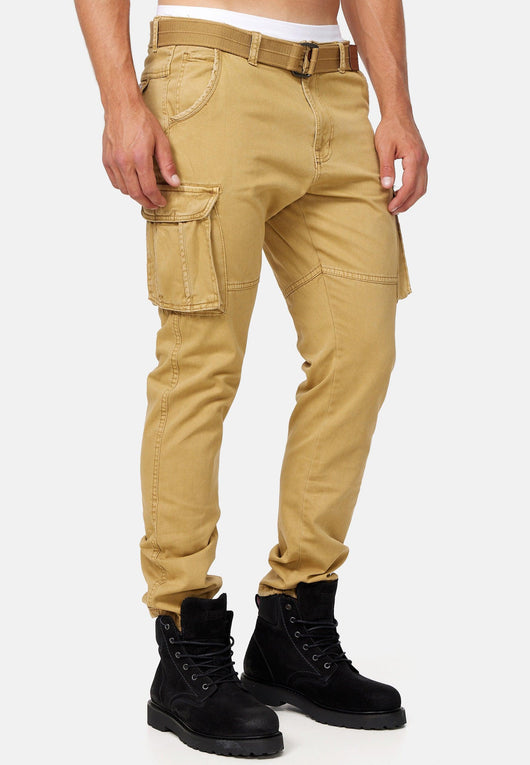 Indicode men's William cargo pants made of cotton with 7 pockets incl. belt