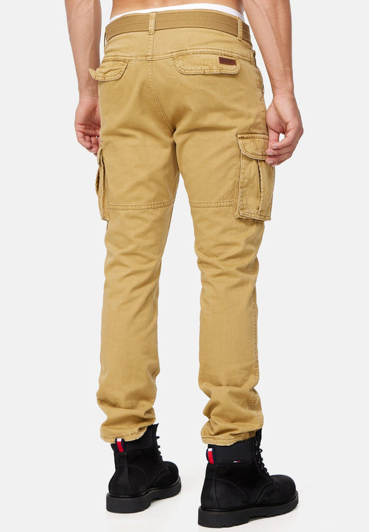 Indicode men's William cargo pants made of cotton with 7 pockets incl. belt