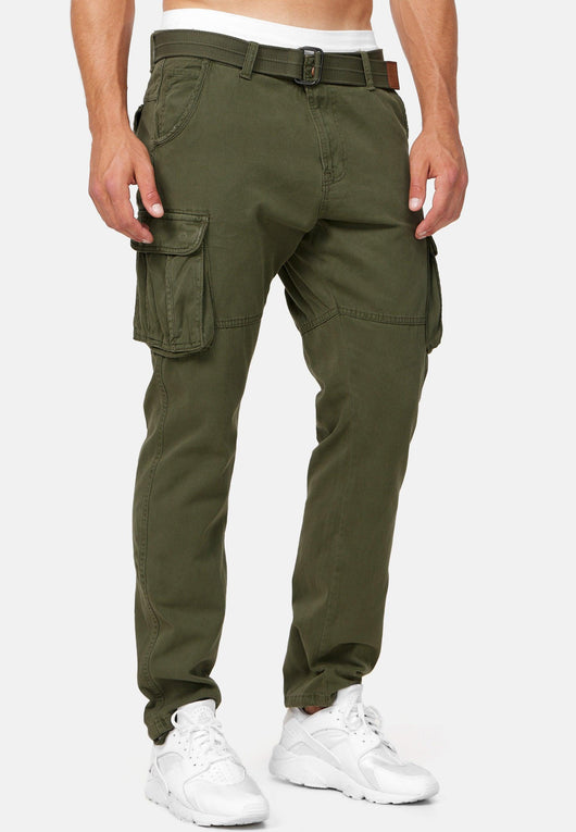 Indicode men's William cargo pants made of cotton with 7 pockets incl. belt