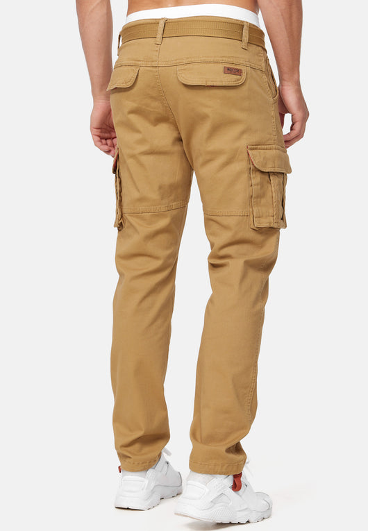 Indicode men's math cargo pants made of 98% cotton incl. belt