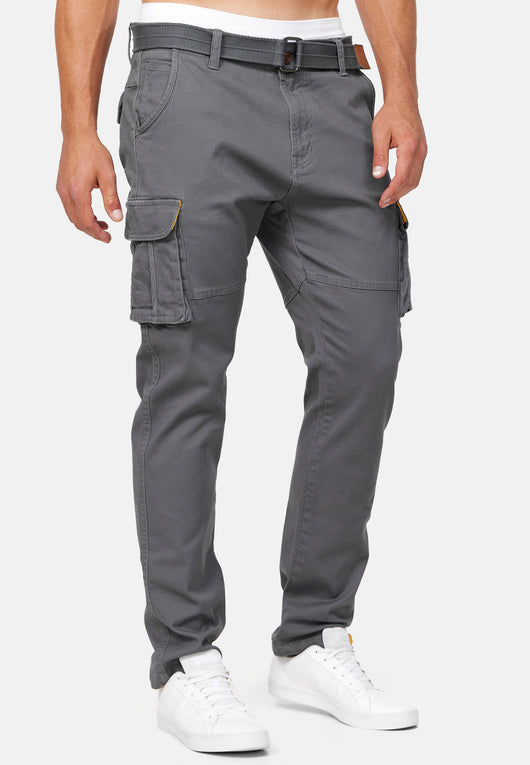 Indicode men's math cargo pants made of 98% cotton incl. belt