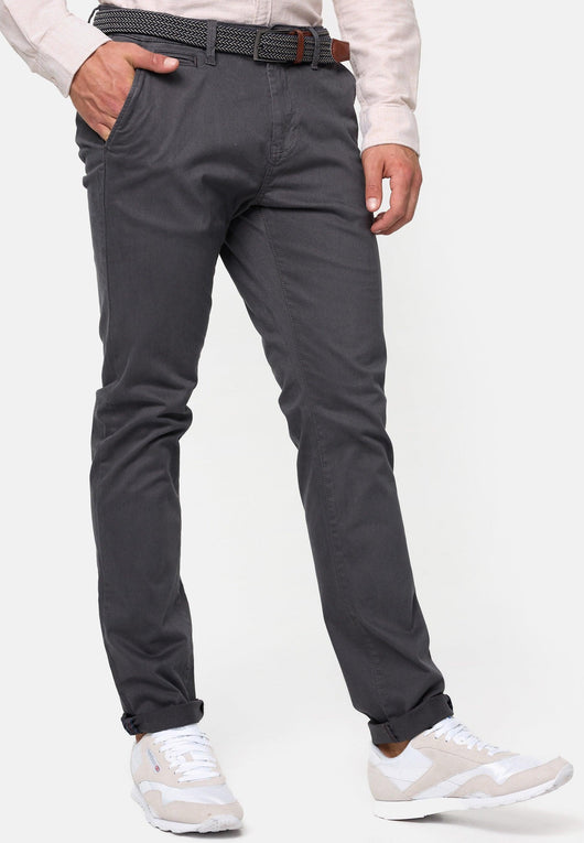 Indicode men's early chinos with 4 pockets incl. belt made of 98% cotton