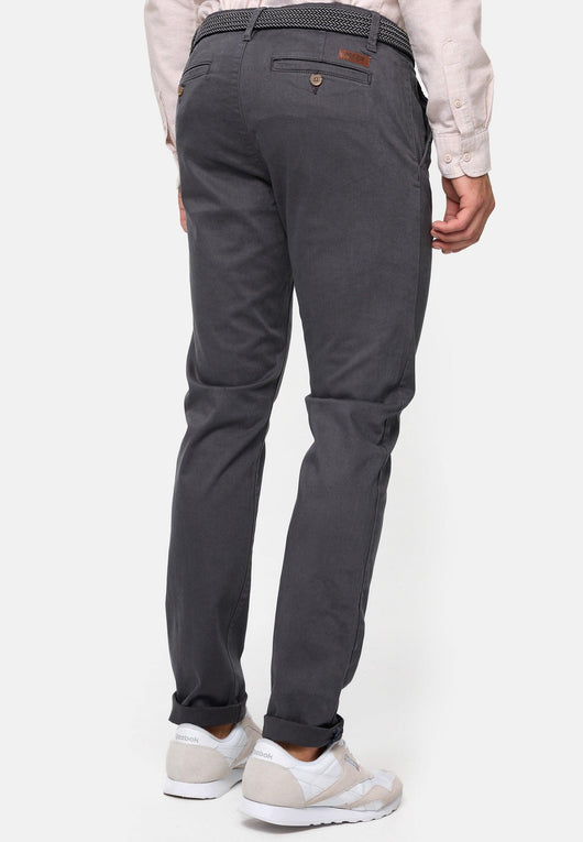 Indicode men's early chinos with 4 pockets incl. belt made of 98% cotton
