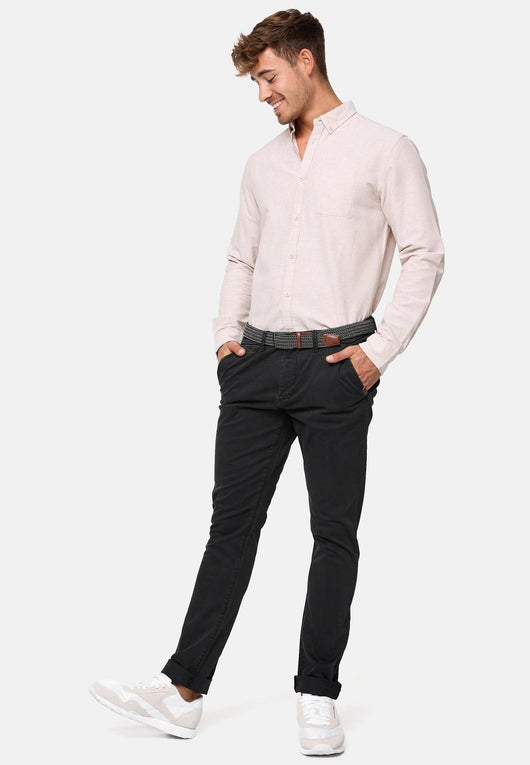 Indicode men's early chinos with 4 pockets incl. belt made of 98% cotton