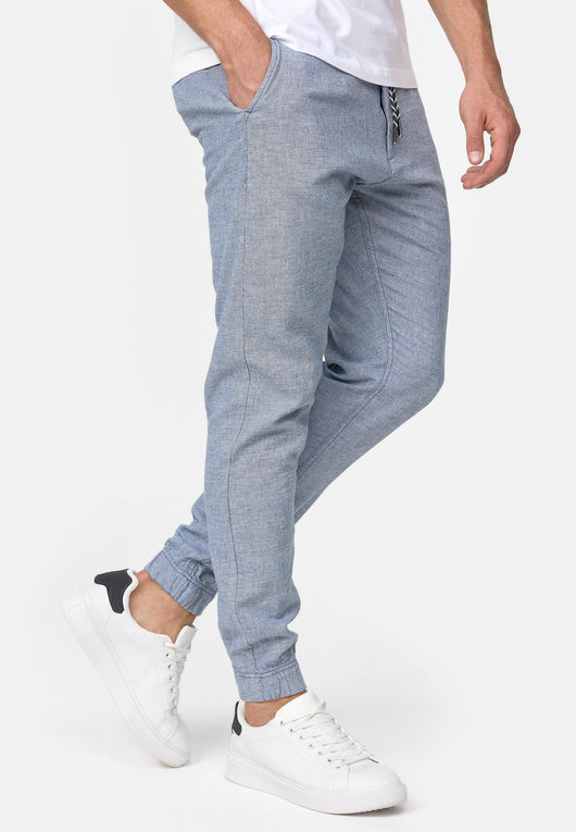 Indicode men's Blnda trousers made of 55% linen and 45% cotton with 4 pockets